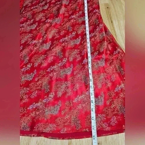 Vintage 90s Breakin Loose Asian Print Red Sleeveless Maxi Dress - Picture 7 of 11